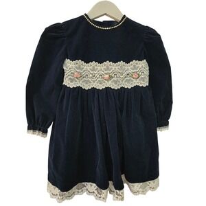 Allison Ann‎ Girls 3T Velvet Dress Long Sleeve Lace Trimmed Holiday Party